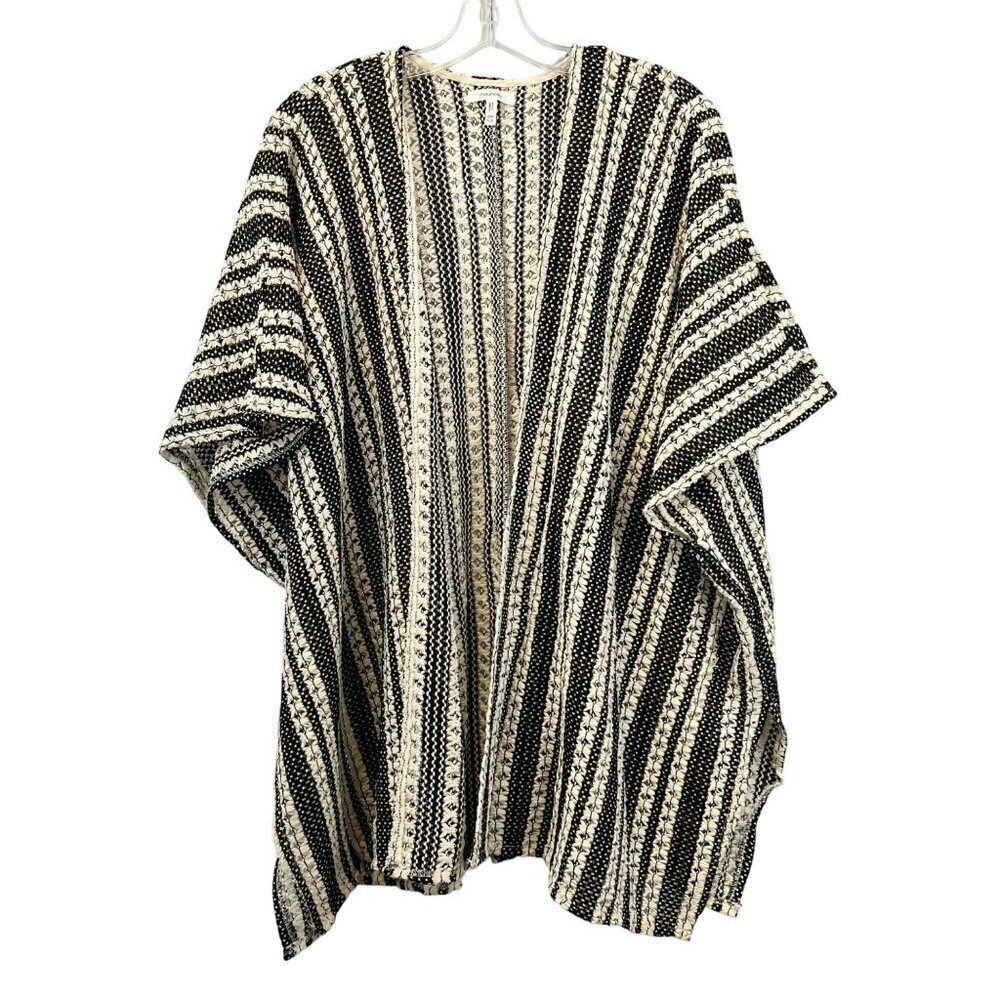 Maurices Loose Embroidered Open Front Poncho Black/Cream One Size